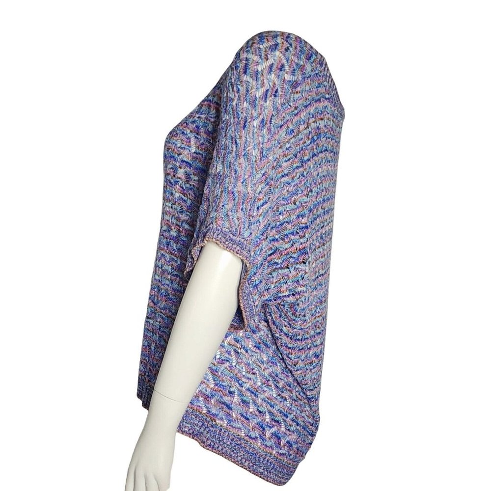 DRESSBARN Blue‎ Rainbow Open Knit Short Sleeve Dolman Top Womens Plus Size 1X - Picture 2 of 8